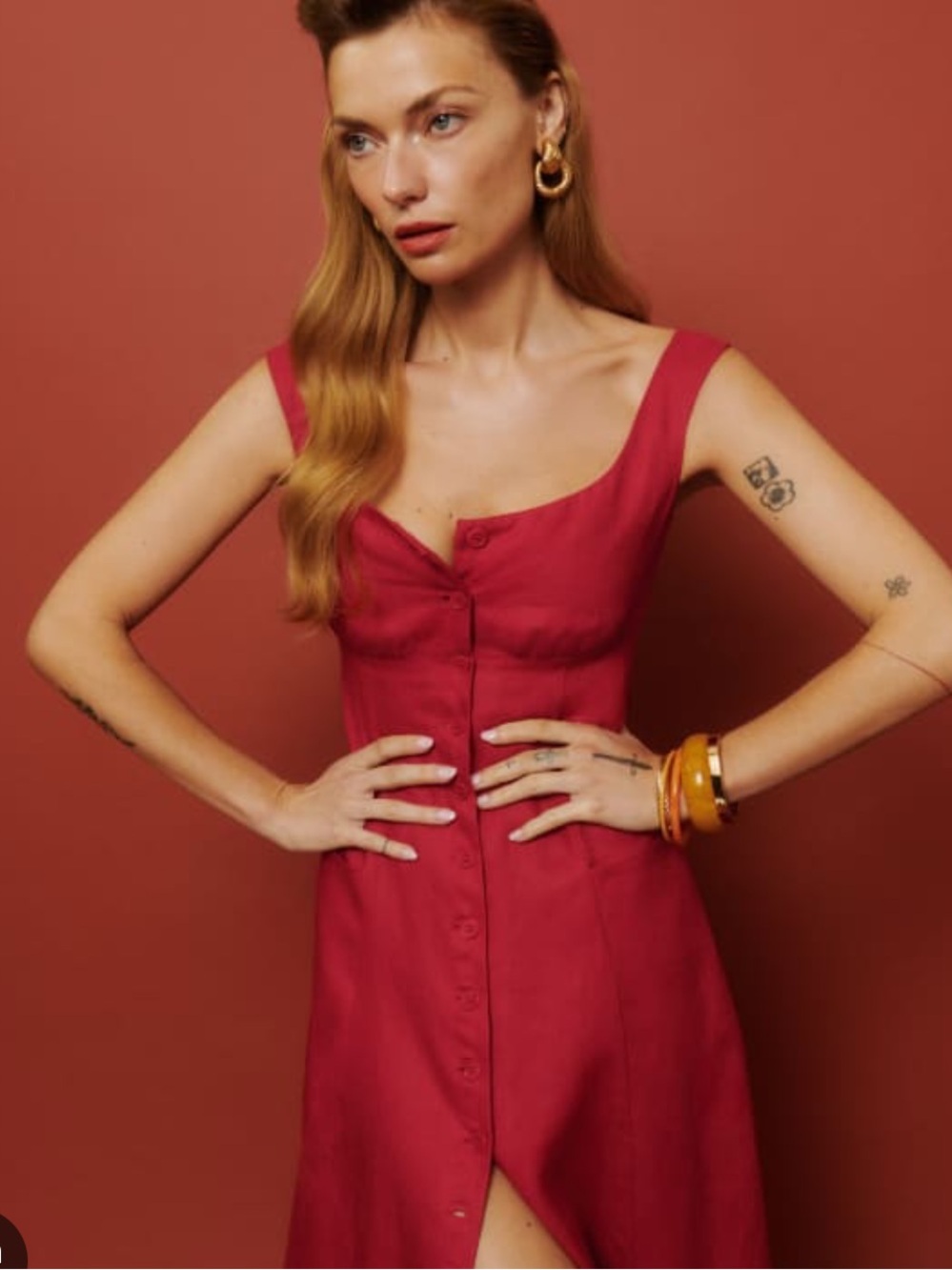 LIKE NEW REFORMATION Louisa Linen Dress, Cherry, size 6